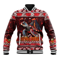 Hawaii KaUla Wena Volcano Turtle Baseball Jacket Lava and Tropical Plants Tribal Pattern LT03 Unisex Red - Polynesian Pride