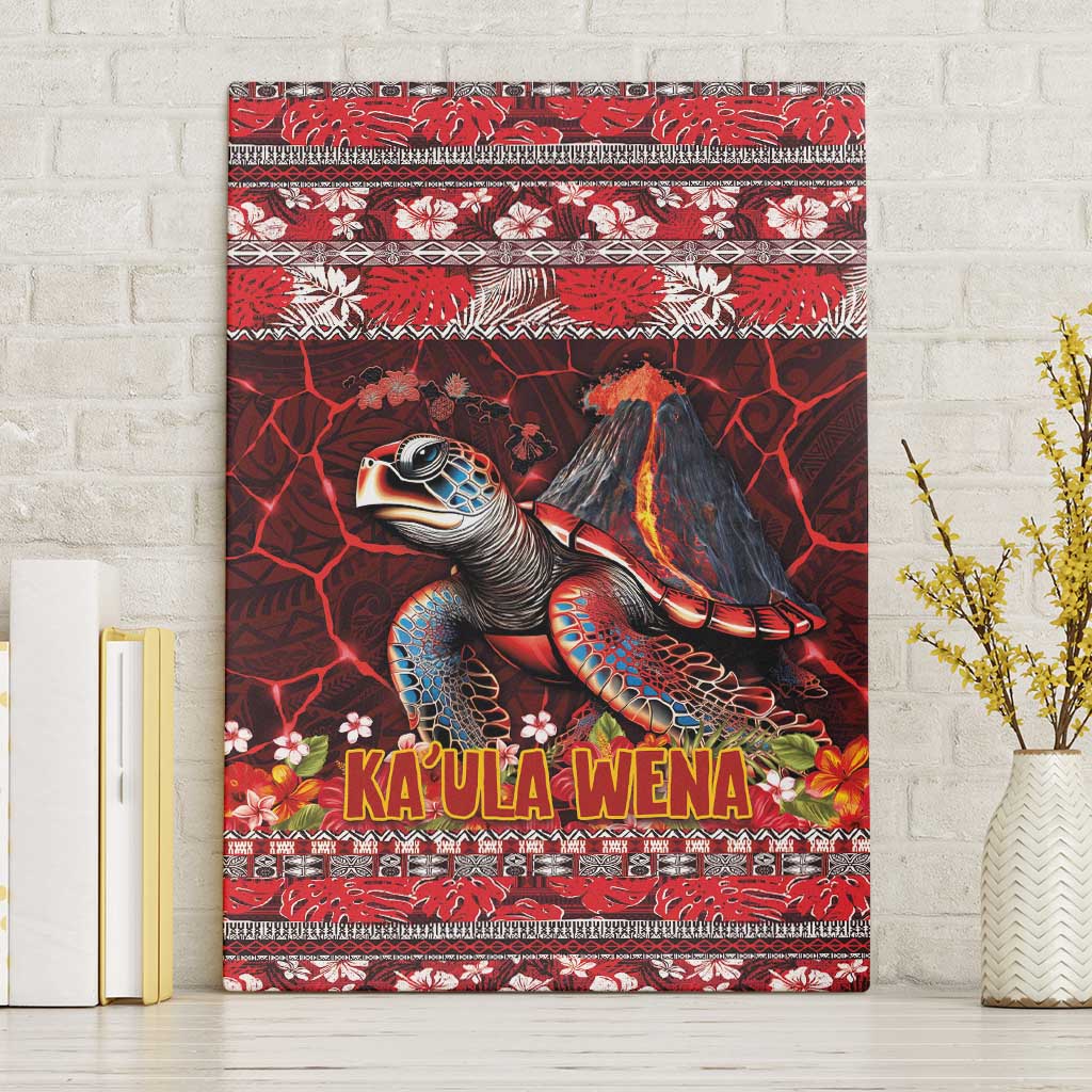 Hawaii KaUla Wena Volcano Turtle Canvas Wall Art Lava and Tropical Plants Tribal Pattern LT03 Without Frame Red - Polynesian Pride
