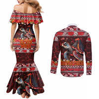Hawaii KaUla Wena Volcano Turtle Couples Matching Mermaid Dress and Long Sleeve Button Shirt Lava and Tropical Plants Tribal Pattern LT03 - Polynesian Pride