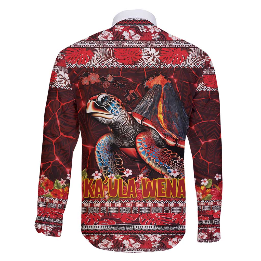 Hawaii KaʻUla Wena Volcano Turtle Family Matching Short Sleeve Bodycon Dress and Hawaiian Shirt Lava and Tropical Plants Tribal Pattern