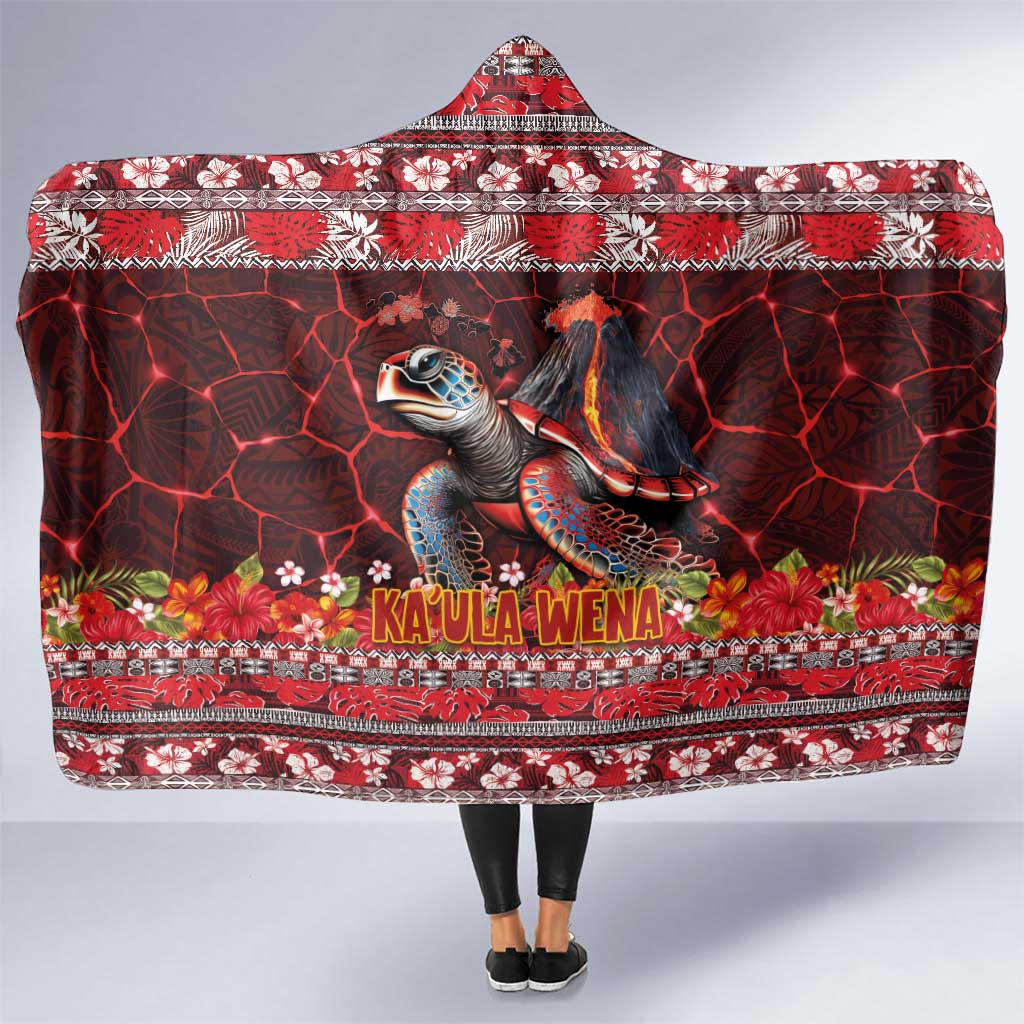 Hawaii KaUla Wena Volcano Turtle Hooded Blanket Lava and Tropical Plants Tribal Pattern LT03 One Size Red - Polynesian Pride