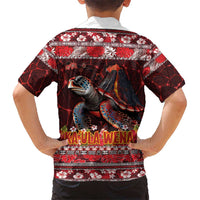 Hawaii KaʻUla Wena Volcano Turtle Kid Hawaiian Shirt Lava and Tropical Plants Tribal Pattern