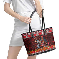 Hawaii KaʻUla Wena Volcano Turtle Leather Tote Bag Lava and Tropical Plants Tribal Pattern