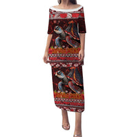 Hawaii KaUla Wena Volcano Turtle Puletasi Lava and Tropical Plants Tribal Pattern LT03 Long Dress Red - Polynesian Pride