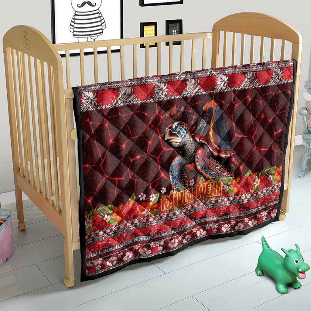 Hawaii KaʻUla Wena Volcano Turtle Quilt Lava and Tropical Plants Tribal Pattern