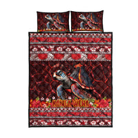 Hawaii KaʻUla Wena Volcano Turtle Quilt Bed Set Lava and Tropical Plants Tribal Pattern