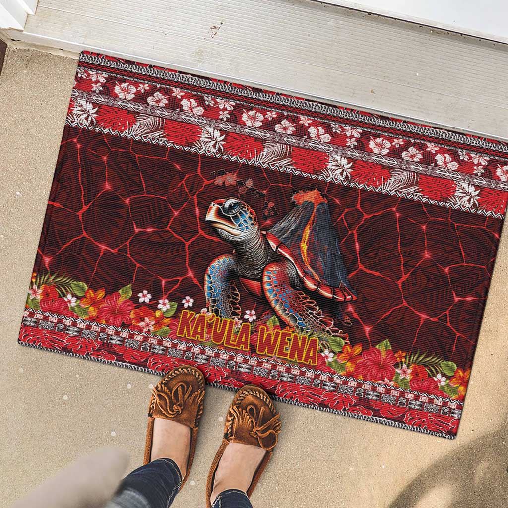 Hawaii KaUla Wena Volcano Turtle Rubber Doormat Lava and Tropical Plants Tribal Pattern LT03 - Polynesian Pride