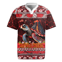 Hawaii KaUla Wena Volcano Turtle Rugby Jersey Lava and Tropical Plants Tribal Pattern LT03 Red - Polynesian Pride