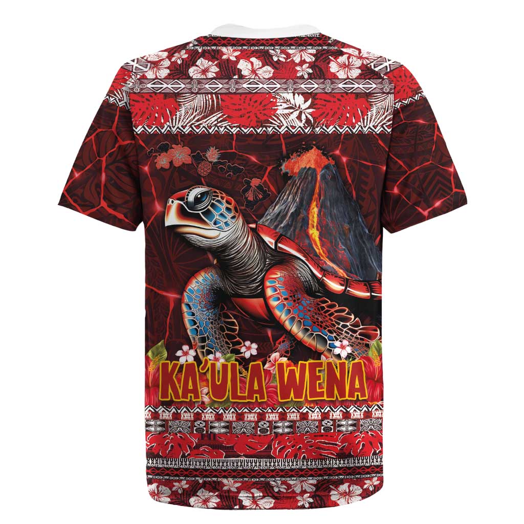 Hawaii KaUla Wena Volcano Turtle Rugby Jersey Lava and Tropical Plants Tribal Pattern LT03 - Polynesian Pride