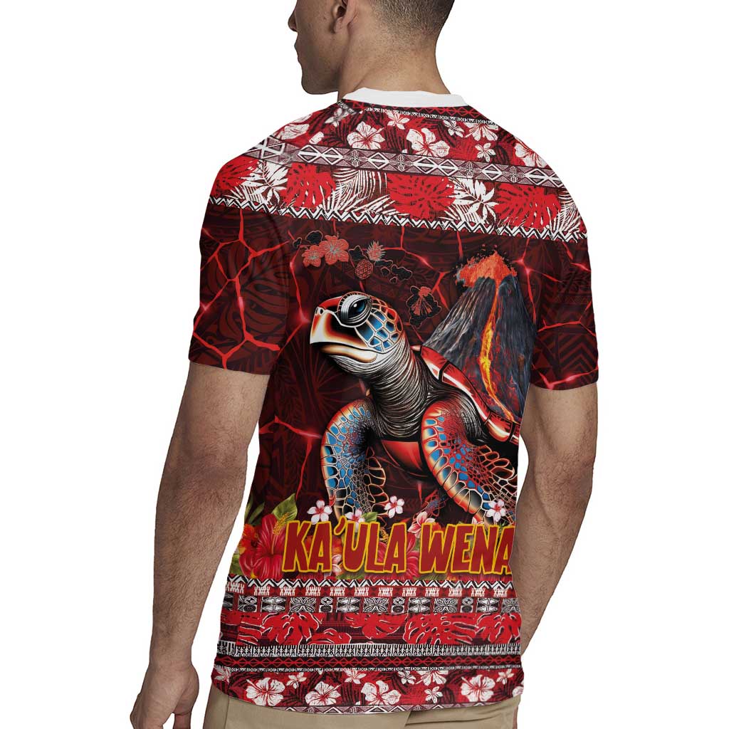 Hawaii KaUla Wena Volcano Turtle Rugby Jersey Lava and Tropical Plants Tribal Pattern LT03 - Polynesian Pride
