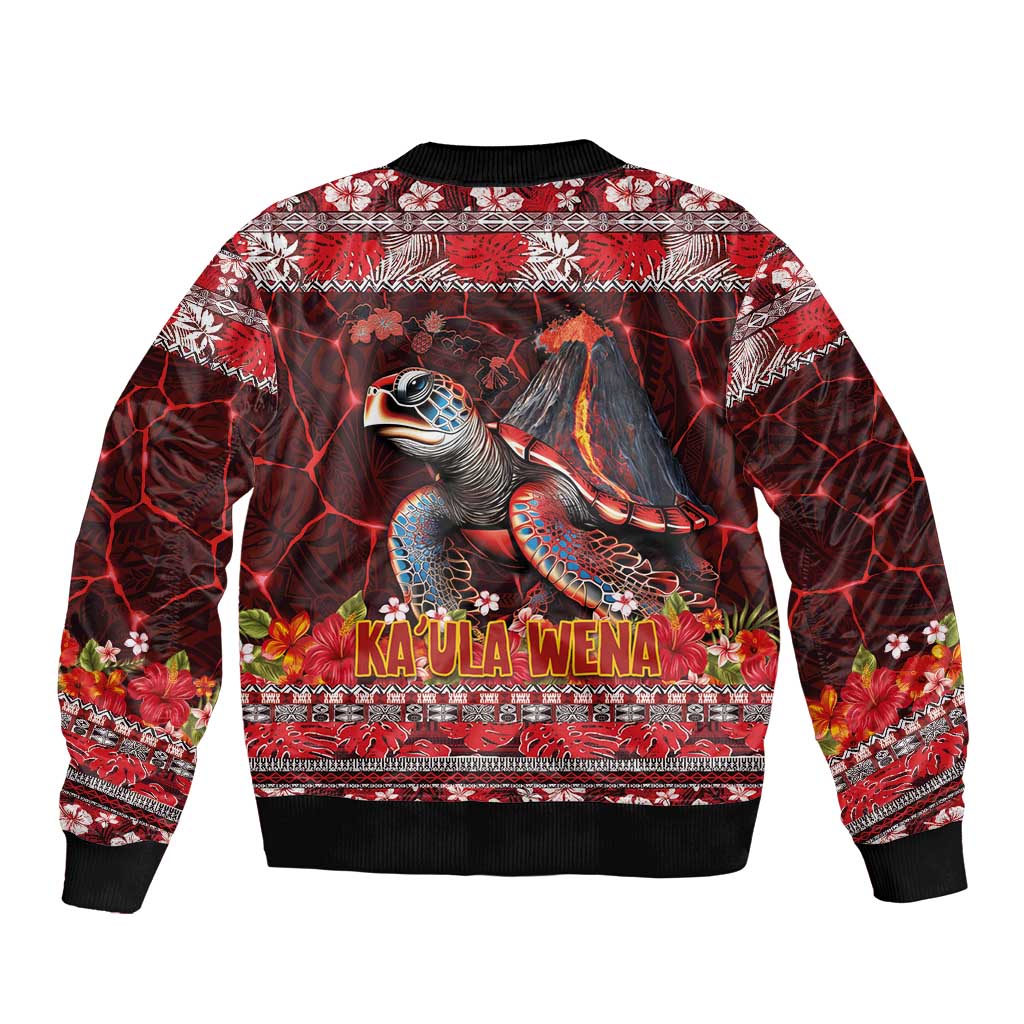 Hawaii KaUla Wena Volcano Turtle Sleeve Zip Bomber Jacket Lava and Tropical Plants Tribal Pattern LT03 - Polynesian Pride