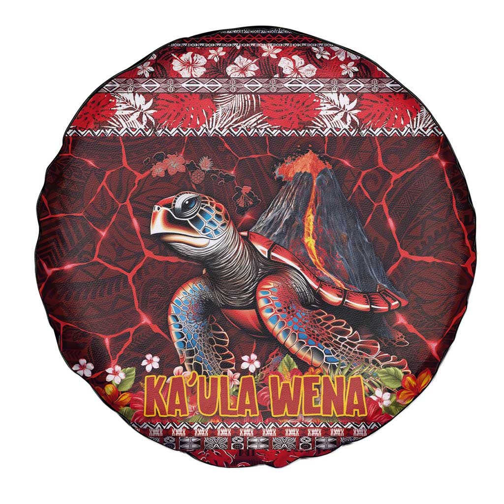 Hawaii KaʻUla Wena Volcano Turtle Spare Tire Cover Lava and Tropical Plants Tribal Pattern