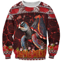Hawaii KaUla Wena Volcano Turtle Sweatshirt Lava and Tropical Plants Tribal Pattern LT03 Unisex Red - Polynesian Pride