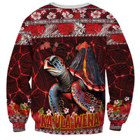 Hawaii KaUla Wena Volcano Turtle Sweatshirt Lava and Tropical Plants Tribal Pattern LT03 - Polynesian Pride