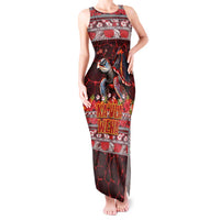 Hawaii KaUla Wena Volcano Turtle Tank Maxi Dress Lava and Tropical Plants Tribal Pattern LT03 Women Red - Polynesian Pride