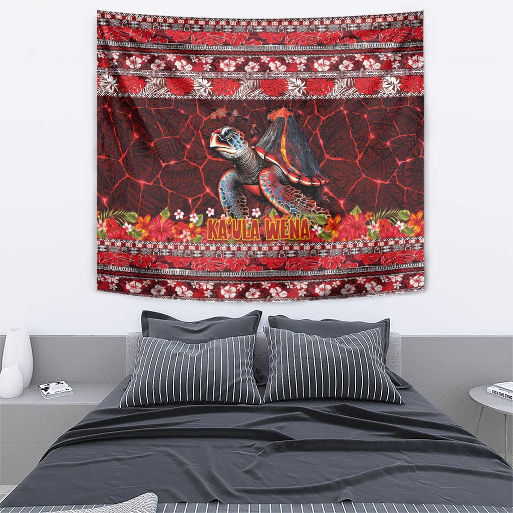 Hawaii KaʻUla Wena Volcano Turtle Tapestry Lava and Tropical Plants Tribal Pattern