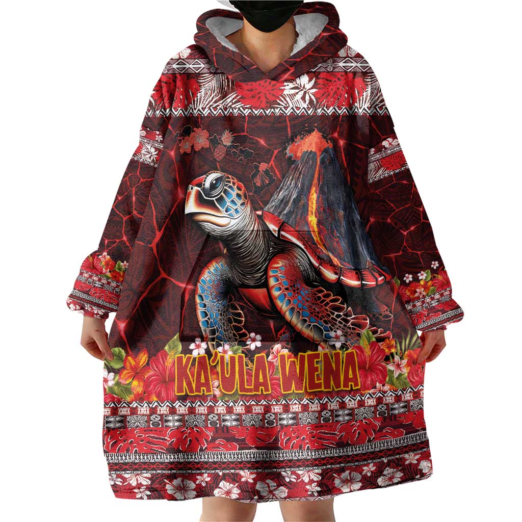Hawaii KaUla Wena Volcano Turtle Wearable Blanket Hoodie Lava and Tropical Plants Tribal Pattern LT03 - Polynesian Pride