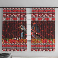 Hawaii KaUla Wena Volcano Turtle Window Curtain Lava and Tropical Plants Tribal Pattern LT03 With Hooks Red - Polynesian Pride