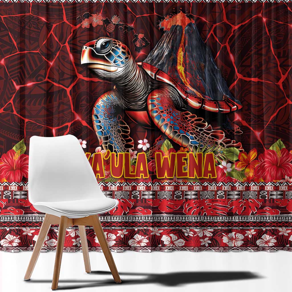 Hawaii KaUla Wena Volcano Turtle Window Curtain Lava and Tropical Plants Tribal Pattern LT03 - Polynesian Pride