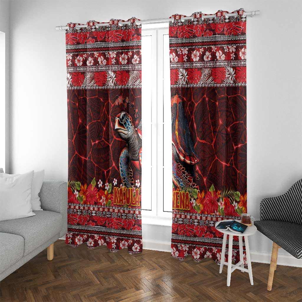 Hawaii KaUla Wena Volcano Turtle Window Curtain Lava and Tropical Plants Tribal Pattern LT03 With Grommets Red - Polynesian Pride