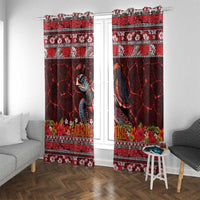 Hawaii KaUla Wena Volcano Turtle Window Curtain Lava and Tropical Plants Tribal Pattern LT03 With Grommets Red - Polynesian Pride