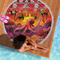 Hawaii KaUla Wena Octopus Beach Blanket Oceanic Red with Corals and Tropical On Sunset Landscape LT03 - Polynesian Pride