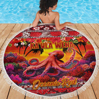 Hawaii KaUla Wena Octopus Beach Blanket Oceanic Red with Corals and Tropical On Sunset Landscape LT03 - Polynesian Pride