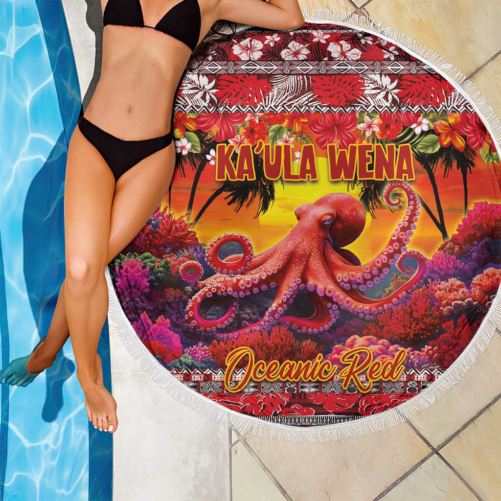 Hawaii KaUla Wena Octopus Beach Blanket Oceanic Red with Corals and Tropical On Sunset Landscape LT03 - Polynesian Pride