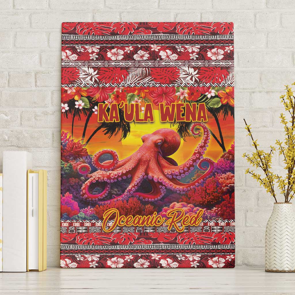 Hawaii KaUla Wena Octopus Canvas Wall Art Oceanic Red with Corals and Tropical On Sunset Landscape LT03 Without Frame Red - Polynesian Pride