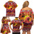 Hawaii KaʻUla Wena Octopus Family Matching Off Shoulder Short Dress and Hawaiian Shirt Oceanic Red with Corals and Tropical On Sunset Landscape