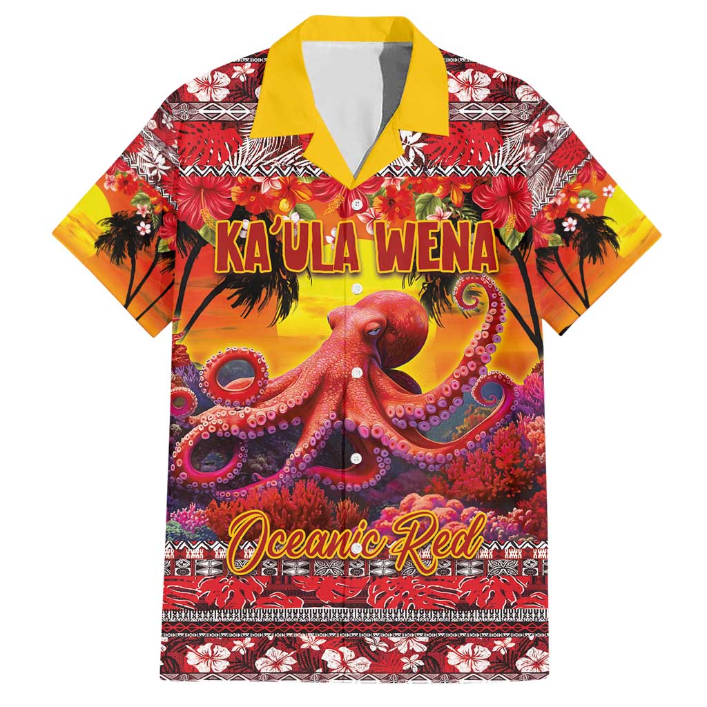 Hawaii KaUla Wena Octopus Hawaiian Shirt Oceanic Red with Corals and Tropical On Sunset Landscape LT03 Red - Polynesian Pride