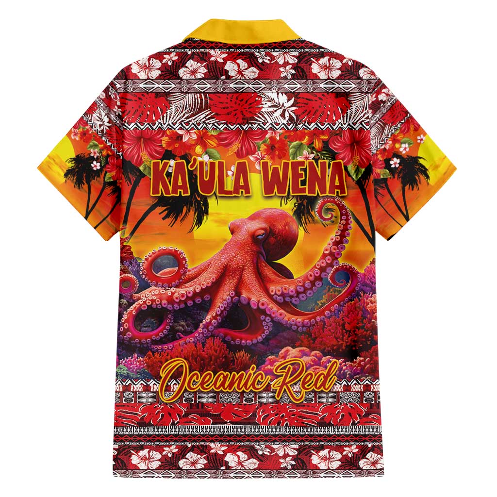 Hawaii KaUla Wena Octopus Hawaiian Shirt Oceanic Red with Corals and Tropical On Sunset Landscape LT03 - Polynesian Pride