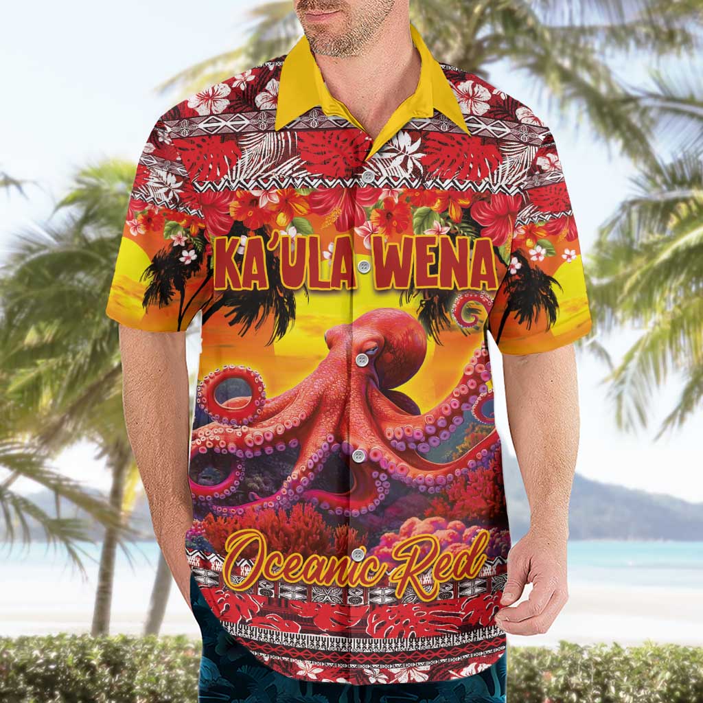 Hawaii KaUla Wena Octopus Hawaiian Shirt Oceanic Red with Corals and Tropical On Sunset Landscape LT03 - Polynesian Pride