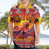 Hawaii KaUla Wena Octopus Hawaiian Shirt Oceanic Red with Corals and Tropical On Sunset Landscape LT03 - Polynesian Pride