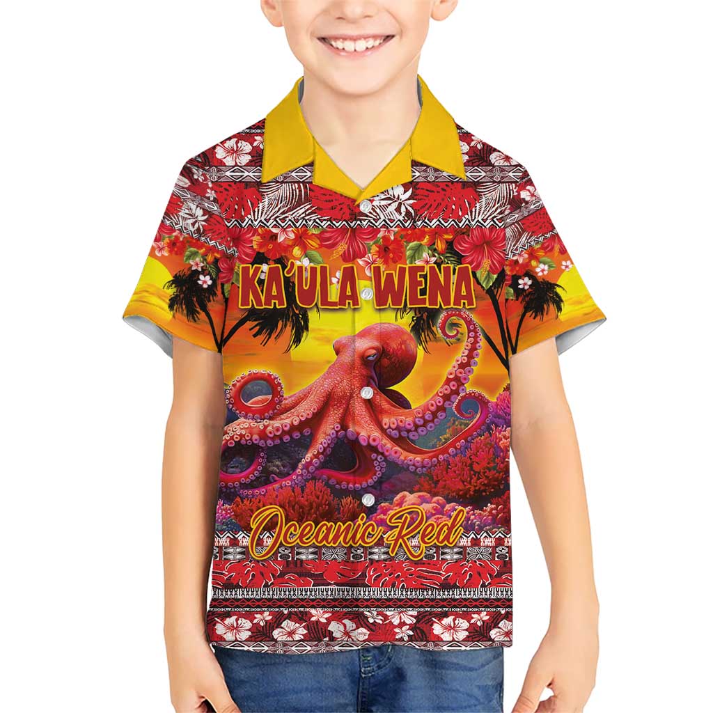 Hawaii KaUla Wena Octopus Hawaiian Shirt Oceanic Red with Corals and Tropical On Sunset Landscape LT03 - Polynesian Pride