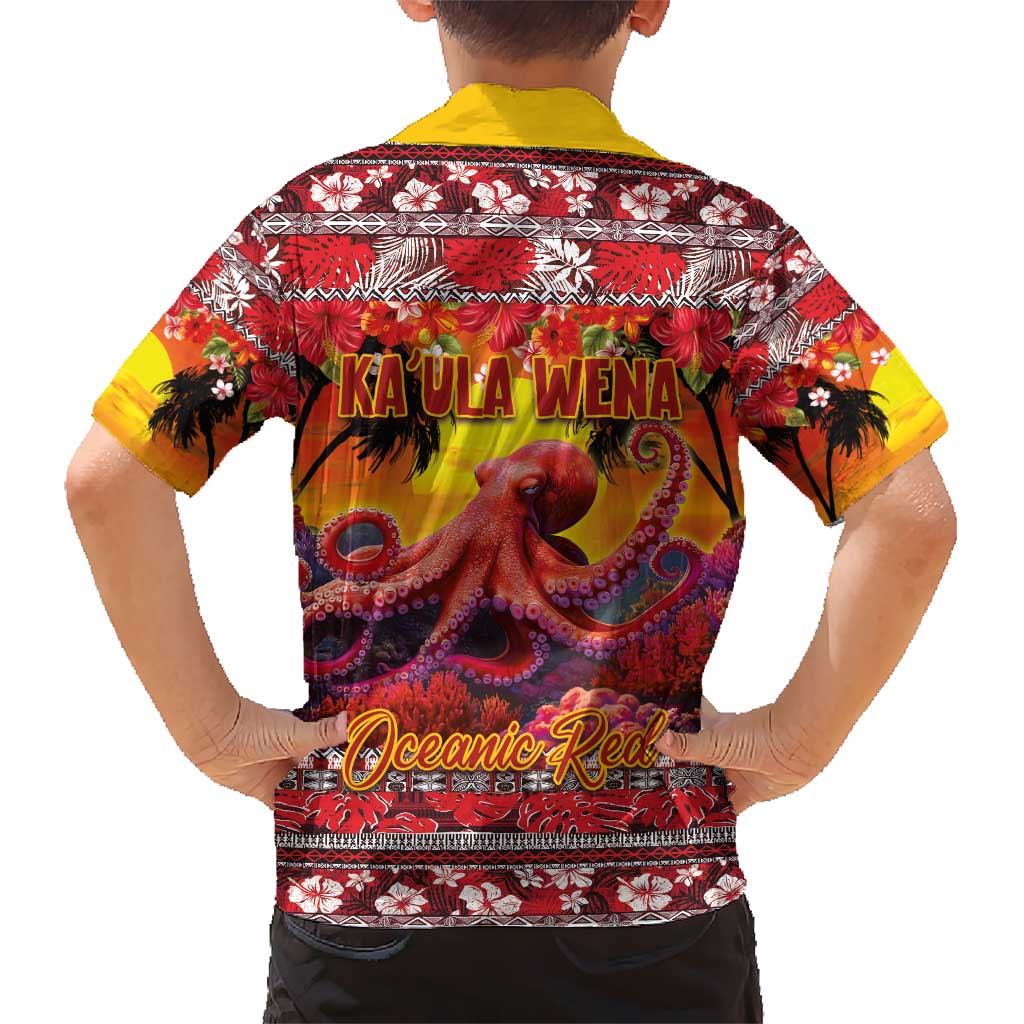 Hawaii KaUla Wena Octopus Hawaiian Shirt Oceanic Red with Corals and Tropical On Sunset Landscape LT03 - Polynesian Pride