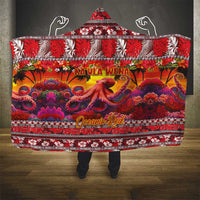 Hawaii KaUla Wena Octopus Hooded Blanket Oceanic Red with Corals and Tropical On Sunset Landscape LT03 - Polynesian Pride