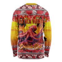 Hawaii KaʻUla Wena Octopus Long Sleeve Shirt Oceanic Red with Corals and Tropical On Sunset Landscape
