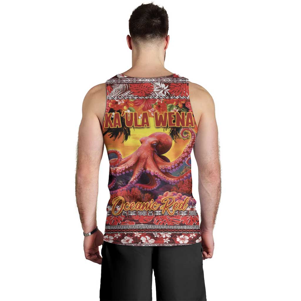 Hawaii KaUla Wena Octopus Men Tank Top Oceanic Red with Corals and Tropical On Sunset Landscape LT03 - Polynesian Pride