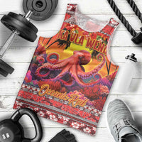 Hawaii KaUla Wena Octopus Men Tank Top Oceanic Red with Corals and Tropical On Sunset Landscape LT03 - Polynesian Pride