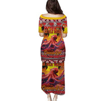 Hawaii KaUla Wena Octopus Puletasi Oceanic Red with Corals and Tropical On Sunset Landscape LT03 - Polynesian Pride