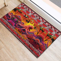 Hawaii KaUla Wena Octopus Rubber Doormat Oceanic Red with Corals and Tropical On Sunset Landscape LT03 - Polynesian Pride