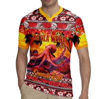 Hawaii KaUla Wena Octopus Rugby Jersey Oceanic Red with Corals and Tropical On Sunset Landscape LT03 - Polynesian Pride