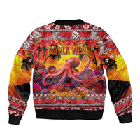 Hawaii KaUla Wena Octopus Sleeve Zip Bomber Jacket Oceanic Red with Corals and Tropical On Sunset Landscape LT03 - Polynesian Pride