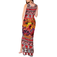 Hawaii KaUla Wena Octopus Tank Maxi Dress Oceanic Red with Corals and Tropical On Sunset Landscape LT03 - Polynesian Pride
