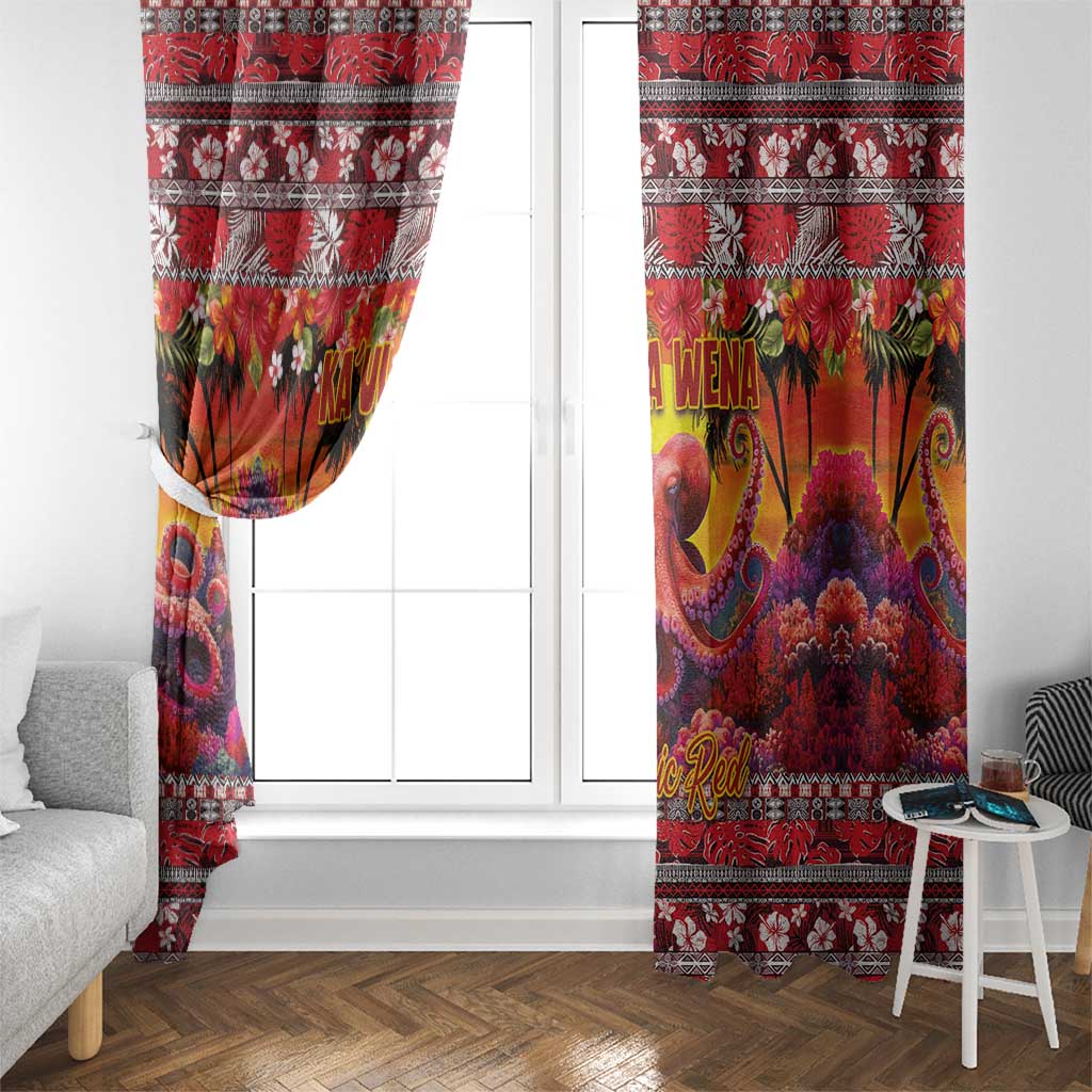 Hawaii KaUla Wena Octopus Window Curtain Oceanic Red with Corals and Tropical On Sunset Landscape LT03 - Polynesian Pride