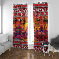 Hawaii KaUla Wena Octopus Window Curtain Oceanic Red with Corals and Tropical On Sunset Landscape LT03 With Grommets Red - Polynesian Pride