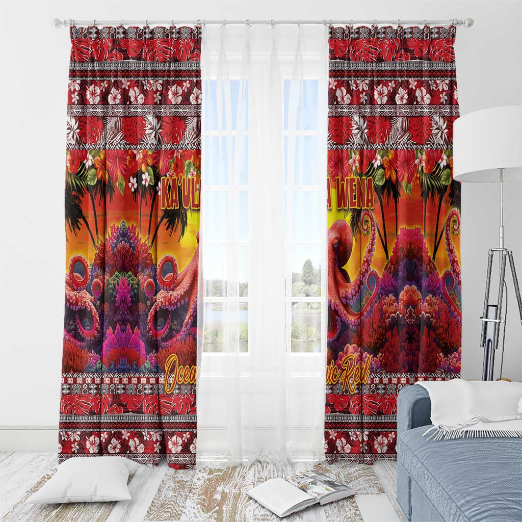Hawaii KaUla Wena Octopus Window Curtain Oceanic Red with Corals and Tropical On Sunset Landscape LT03 - Polynesian Pride
