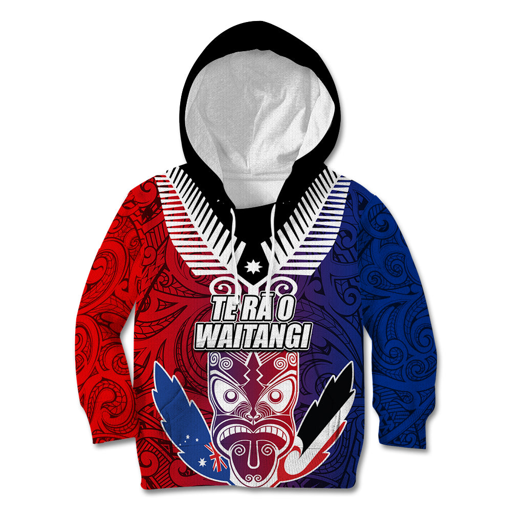 New Zealand Waitangi Kid Hoodie Kia Ora Maori Koruru Tiki Mask LT03 Hoodie Red - Polynesian Pride