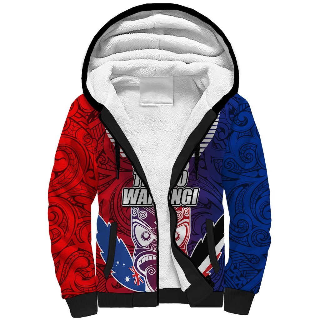 New Zealand Waitangi Sherpa Hoodie Kia Ora Maori Koruru Tiki Mask LT03 Unisex Red - Polynesian Pride